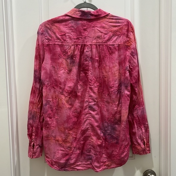 Anthropologie Pilcro Tie-Dye Pink Embroidered Button Down Shirt Sz S - Picture 4 of 6